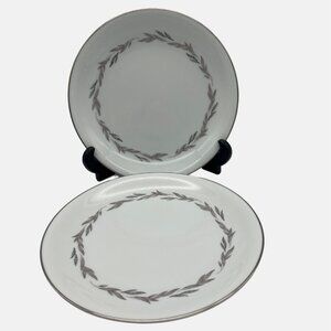 Vintage Noritake Graywood Pair Salad Plates Platinum Trim 6041 Japan 8"